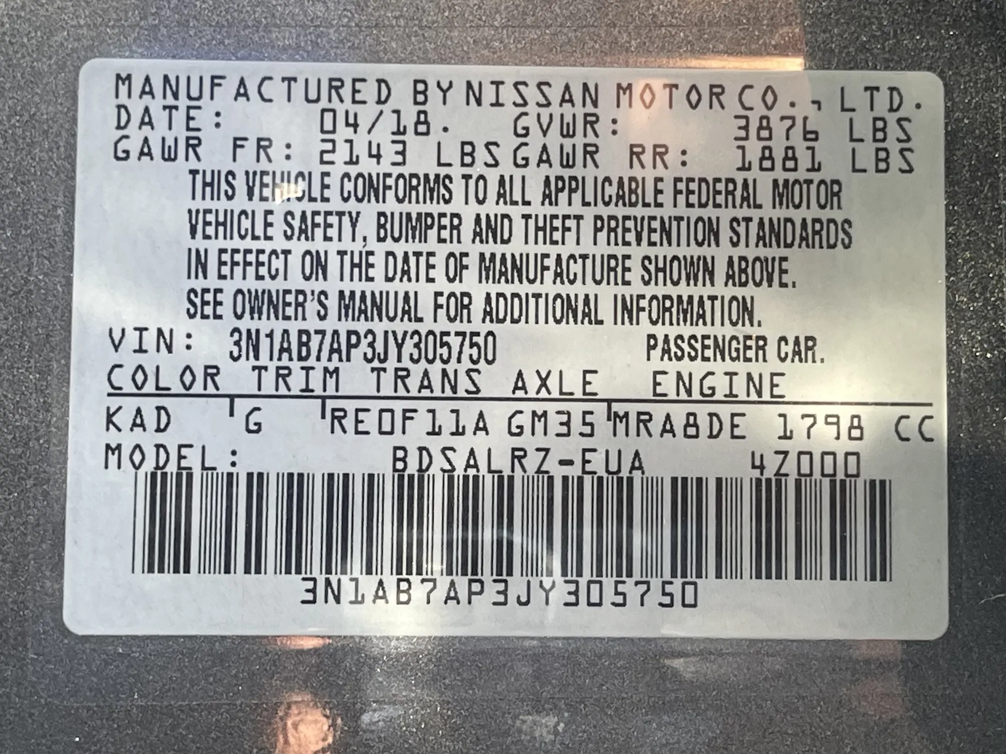 VIN plate