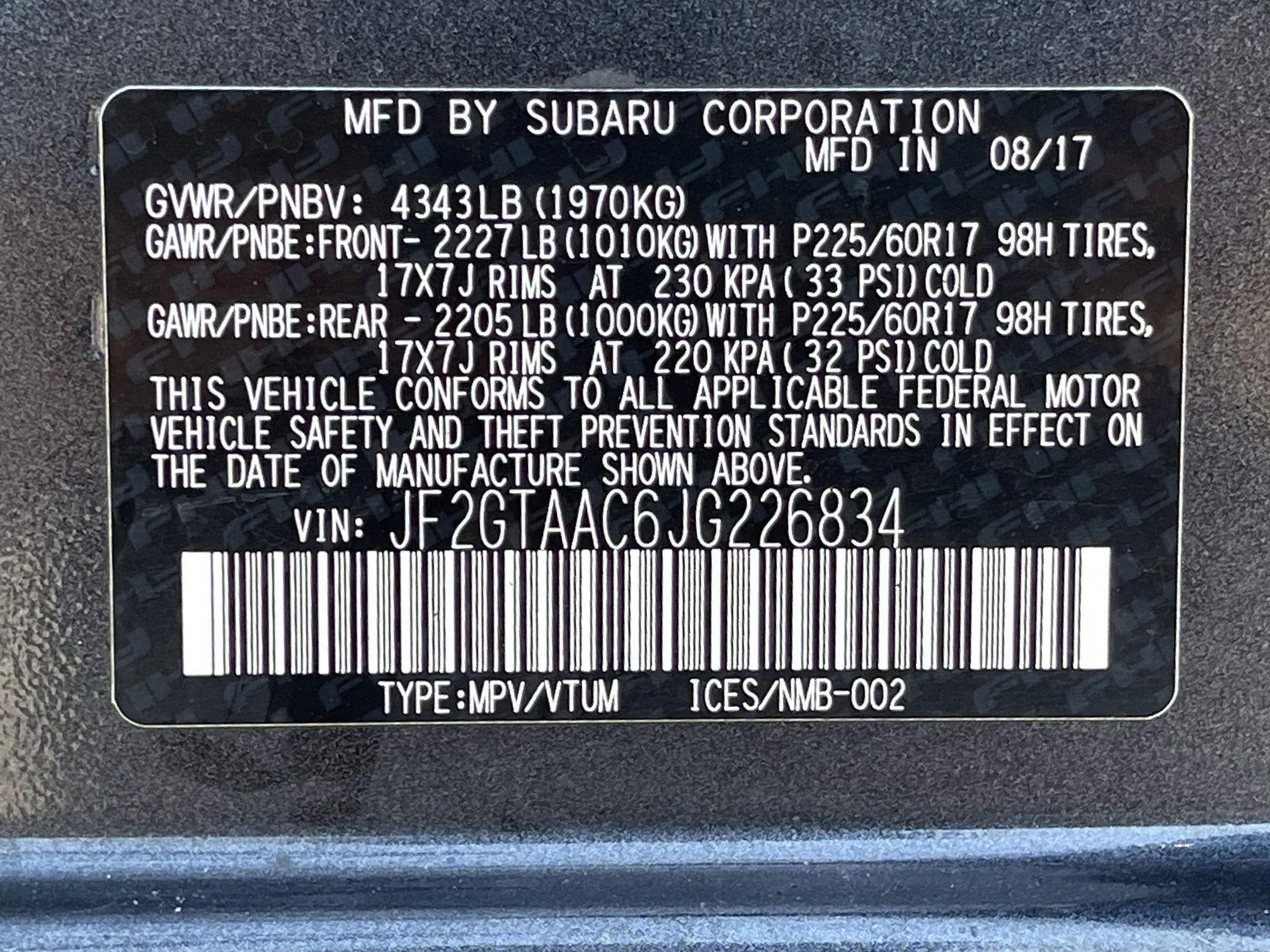 VIN plate