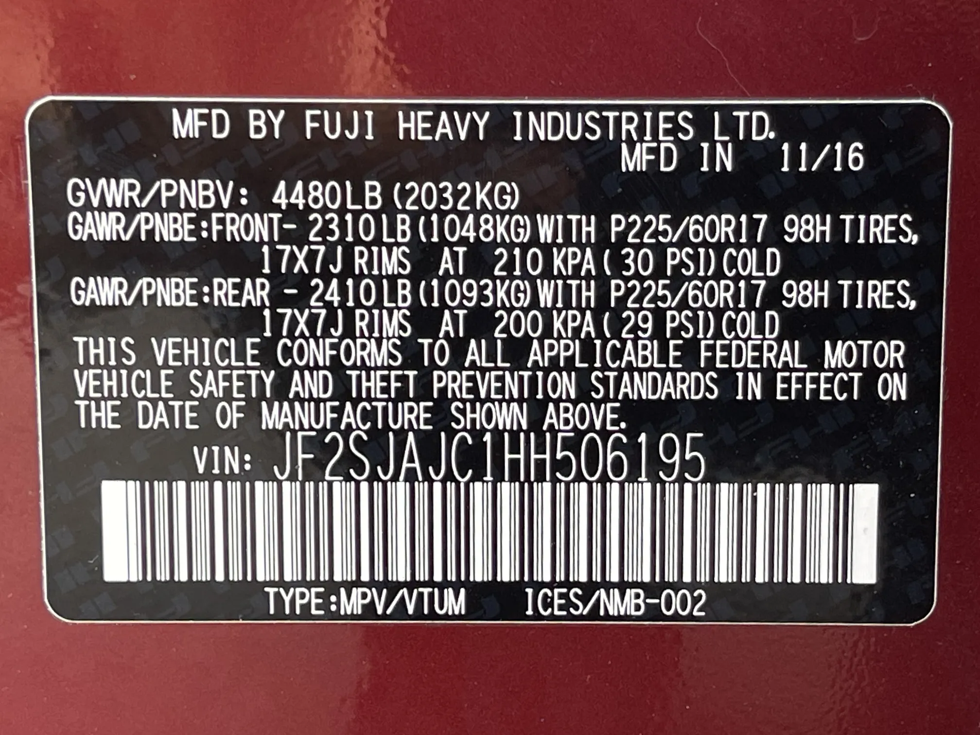 VIN plate