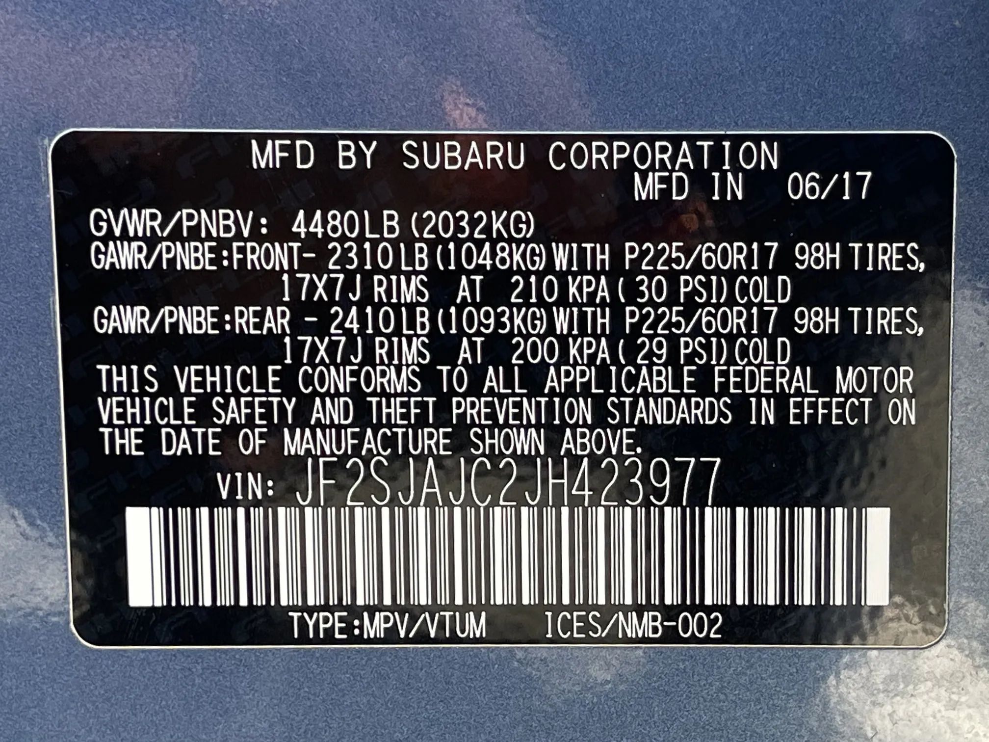 VIN plate
