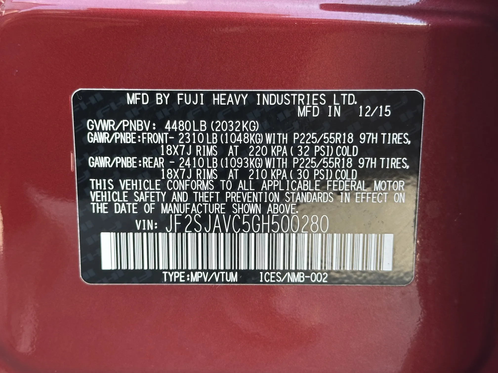 VIN plate