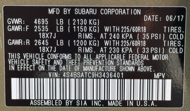 
								2017 Subaru Outback Touring / 12K full									