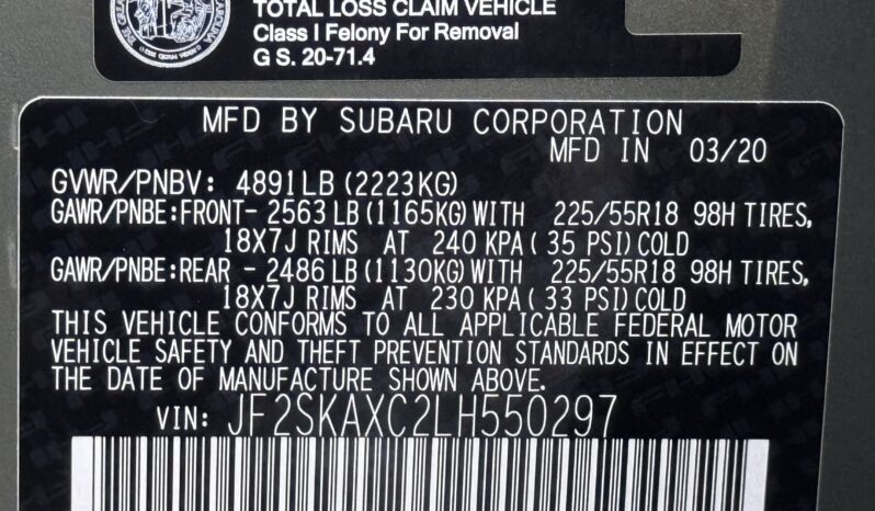 
								2020 Subaru Forester Touring / 64K full									